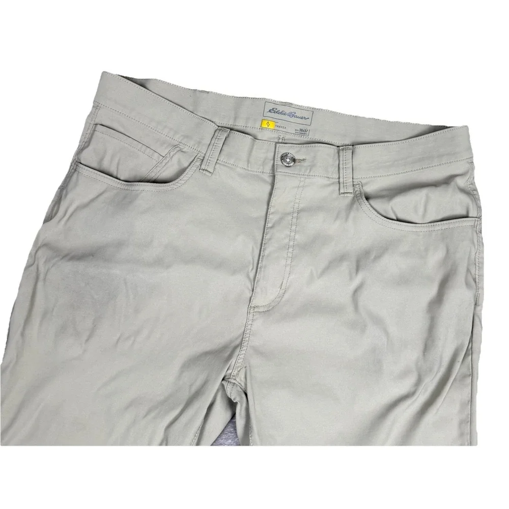 Eddie Bauer Travex Pants Mens 38x32 Tan Nylon Stretch Hiking Tech Pocket